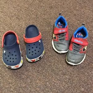 Boys size 11 crocs and mickey mouse sneakers